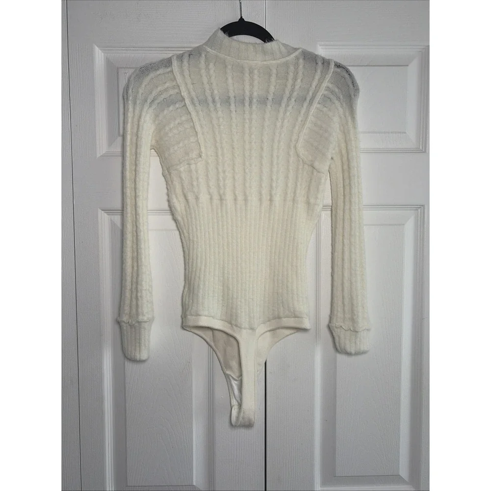 Free People Intimately Cozy Up Cable Bodysuit Womens Small Ivory White Knit Boho